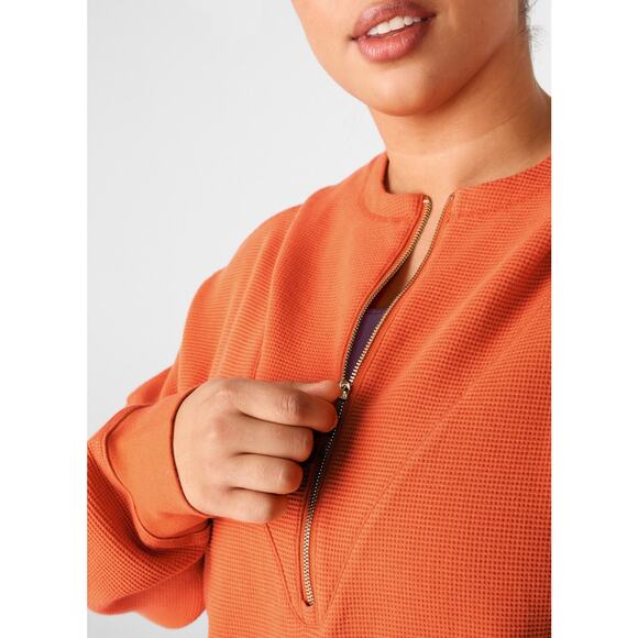 Fabletics Plus Burnt Sedona Lizzie Half Zip Waffle Knit Hoodie Pullover Size 3X - Picture 3 of 10